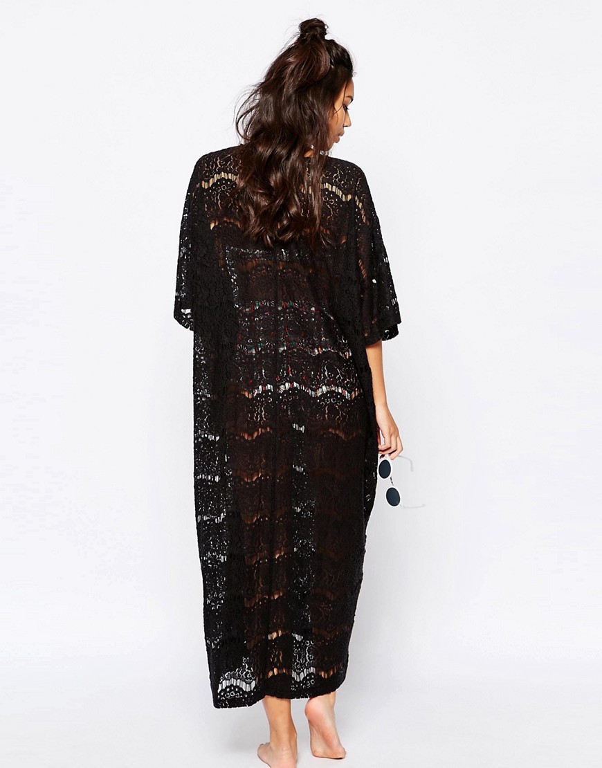 F4570-2  All Over Lace Beach Maxi Dress Black Women Beachwear